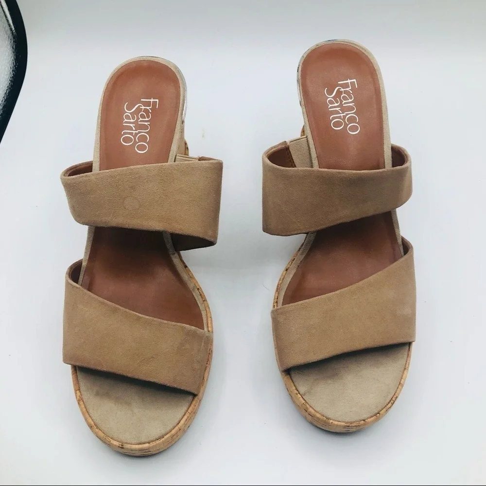 Franco Sarto Women's Fiore Tan Suede Wedges Slip On Comfort‎ Leather leather 10M